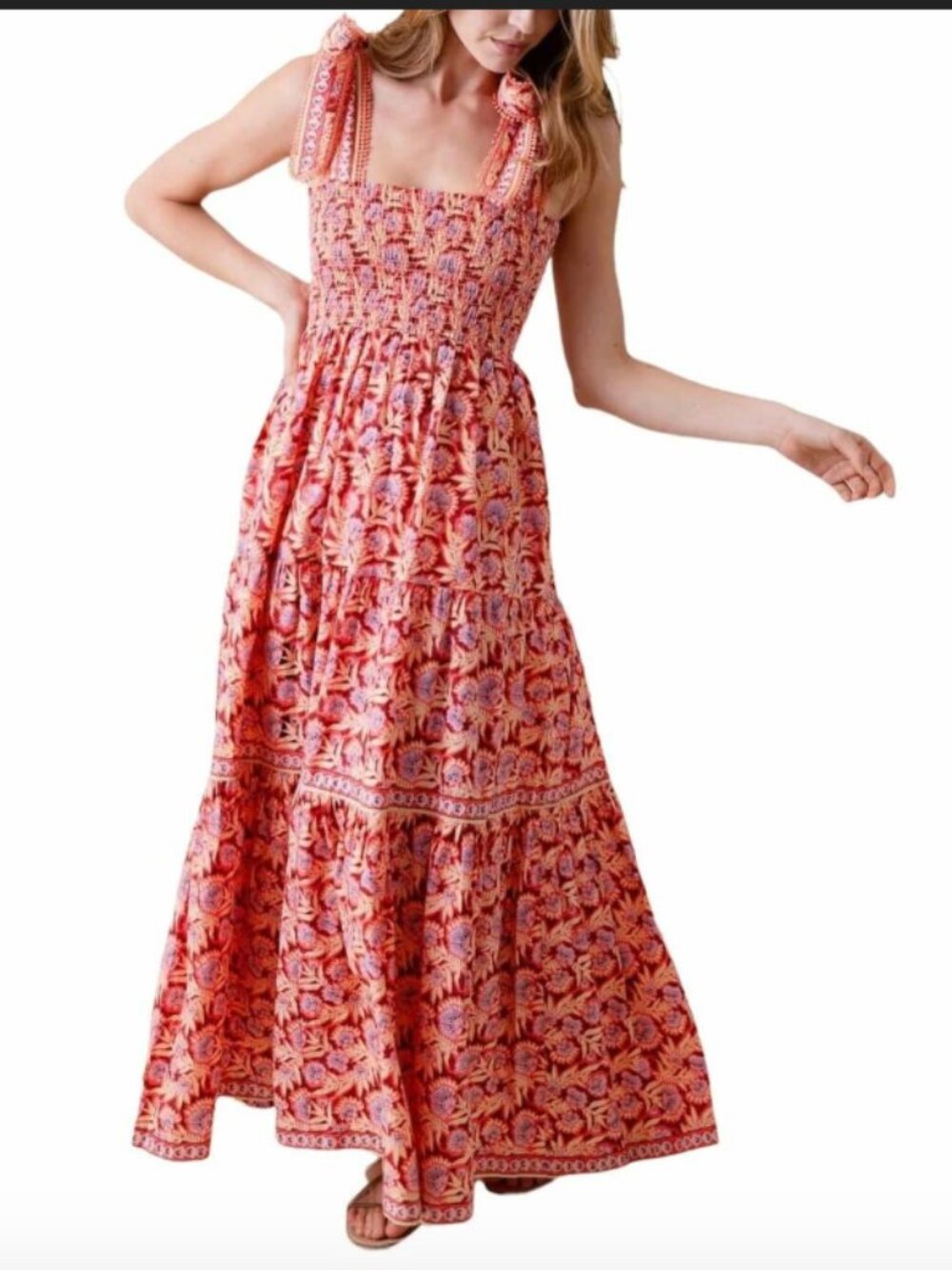 Omika Lana Smocked Cross-Back Maxi Dress